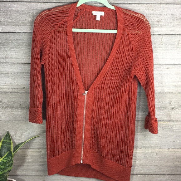 Urban Outfitters Sweaters - UO SILENCE + NOISE • Rust mesh zip up sweater XS